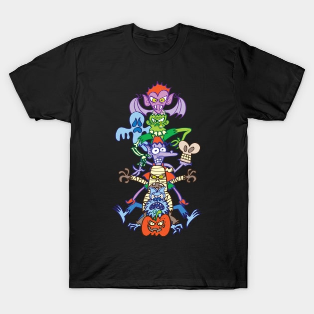 Terrifying totem formed by the most famous Halloween monsters T-Shirt by zooco